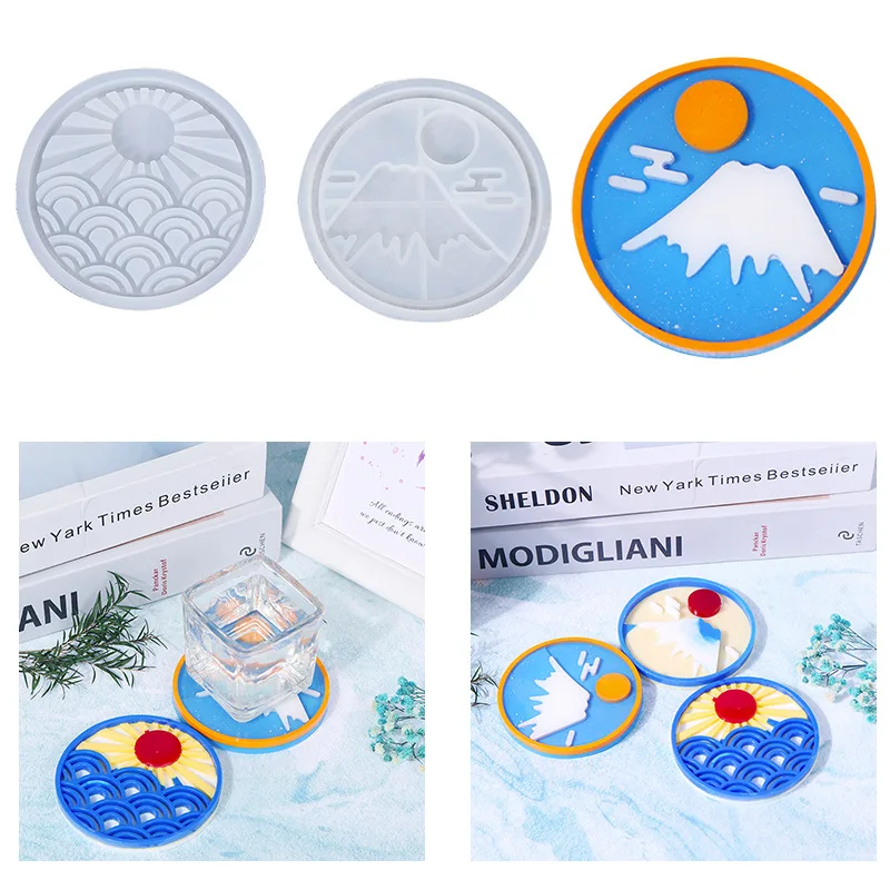 

Coaster Epoxy Mould Sea Sunrise Mountain Coaster Silicone Molds DIY Jewelry Set Home Decoration Mould