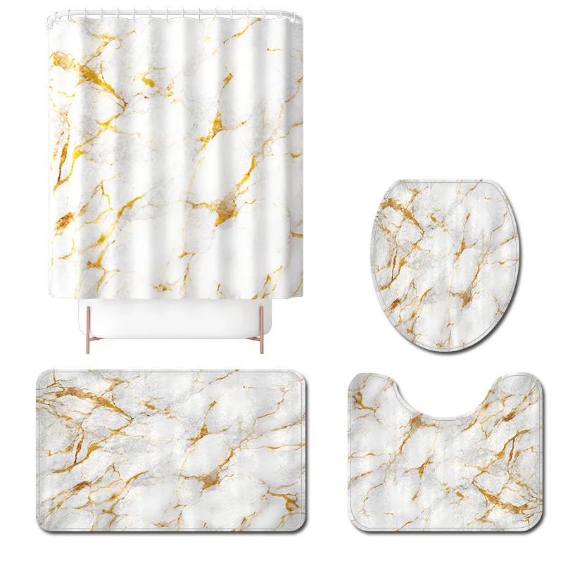 

Marble Printing Bathroom Curtain Anti-slip Flower Carpet for Toilet Home Decoration Bath Mat Set Absorbent U-Shaped Toilet Rug