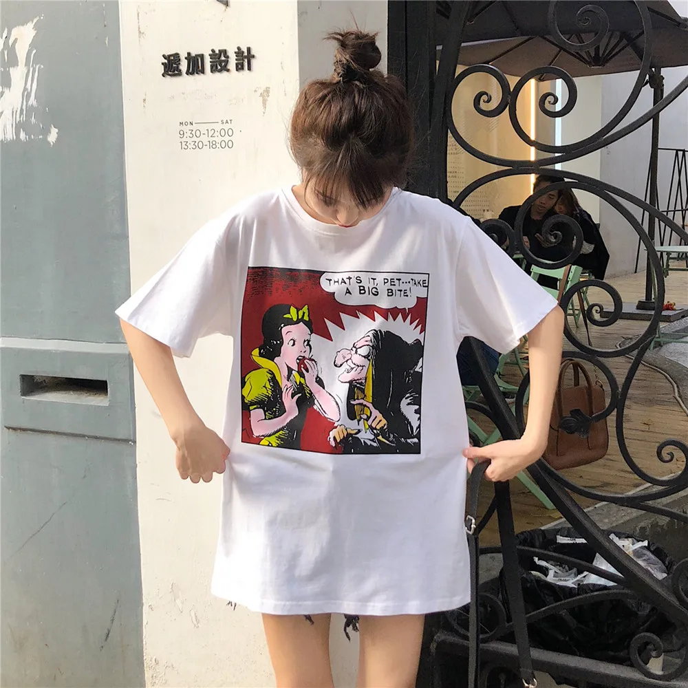 Harajuku Ulzzang, большие размеры, футболка, японский мультфильм, аниме, принт, футболки, лето, женская футболка с коротким рукавом, повседневные кавайные Топы - Цвет: MaY 8051 bai
