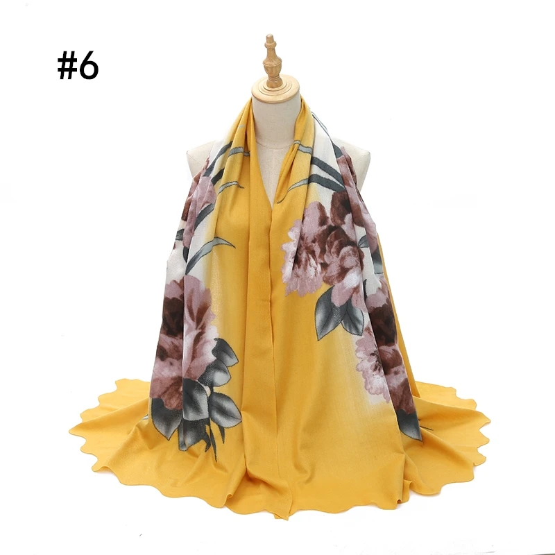 Оверсайз модный кашемировый женский шарф с принтом в виде цветов зимние теплые