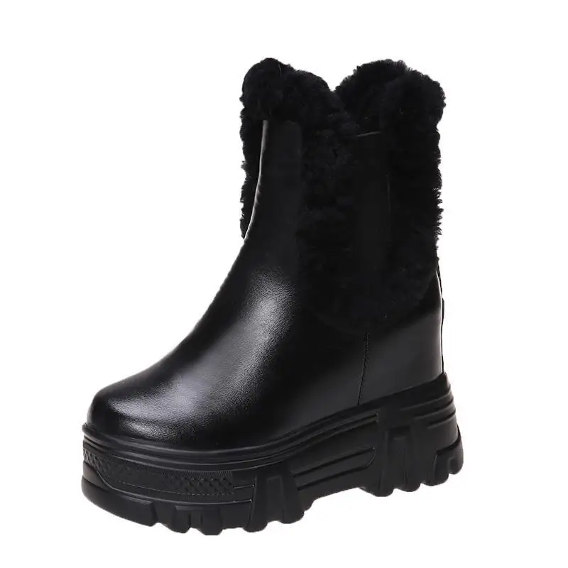 

Thick Bottom Short Boots,Women Motorcycle Platform Boot,Winter Shoes,Round toe,British Style, INS Female Footware,BLACK,BROWN