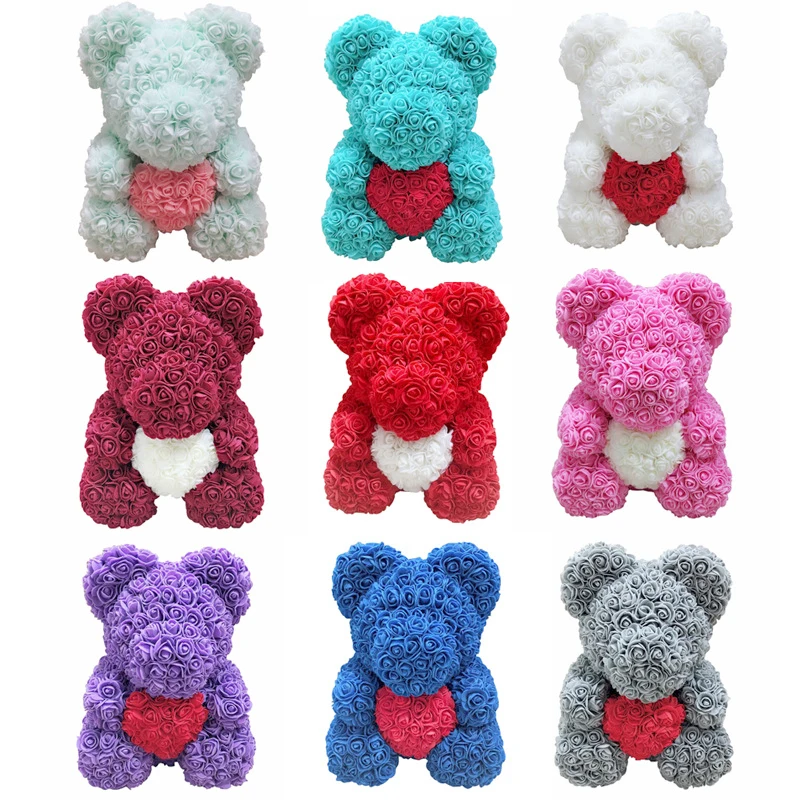 

Drop Shipping 40cm Red Teddy Bear of Rose Flower Artificial Christmas Gift Box for Women Valentine's Day Gift Plush Bear