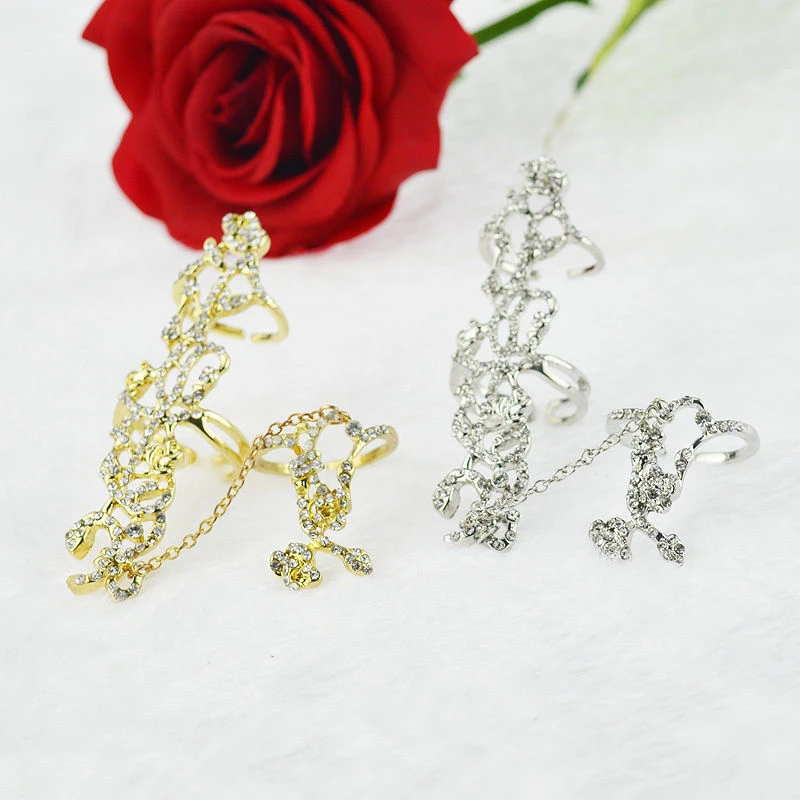 Multiple Finger Stack Knuckle Rings - Women's Fashion Jewelry - Shellhard Gold Silver Plated Flowers Rhinestone Crystal Rings Set image 3