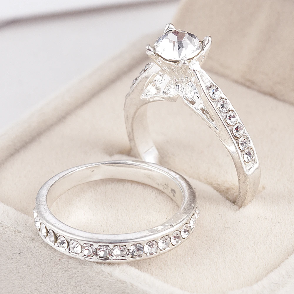 2 шт./компл. шар кольцо Bijoux Femme(украшения своими руками) Модные украшения Bijoux(украшения своими руками) с украшениями в виде серебристых кристаллов Обручение свадебные кольца для мужчин и женщин Anel