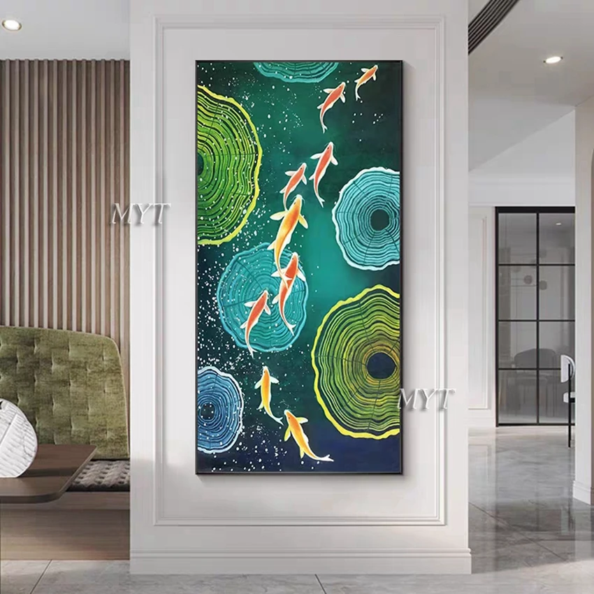 Настенное украшение для отеля ручная роспись золотые рыбы картина на стену