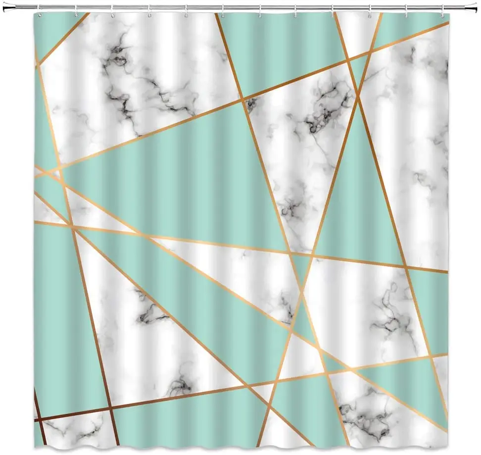 

Imitate Marble Texture Shower Curtain Irregular Geometric Patterns Print Simple Bathroom Decor Polyester Cloth Hanging Curtain