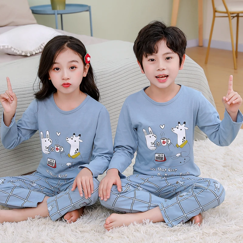 

Детские пижамные комплекты из 2 предметов, футболка с длинным рукавом и штаны из 100% хлопка с героями мультфильмов, пижамы для мальчиков и дев...