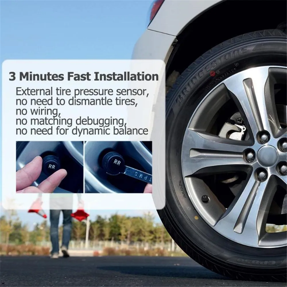 

Solar Color LCD TPMS Wireless Car Tire Pressure Temperature Monitoring System With 4 Sensors Car Alarm System Pressure Monitor
