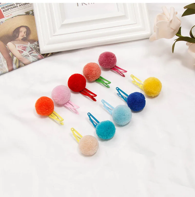 Horquillas de Color caramelo para ni&ntilde;a, pomp&oacute;n peque&ntilde;o de piel suave, Mini pasadores de bola, pinza para el pelo-4