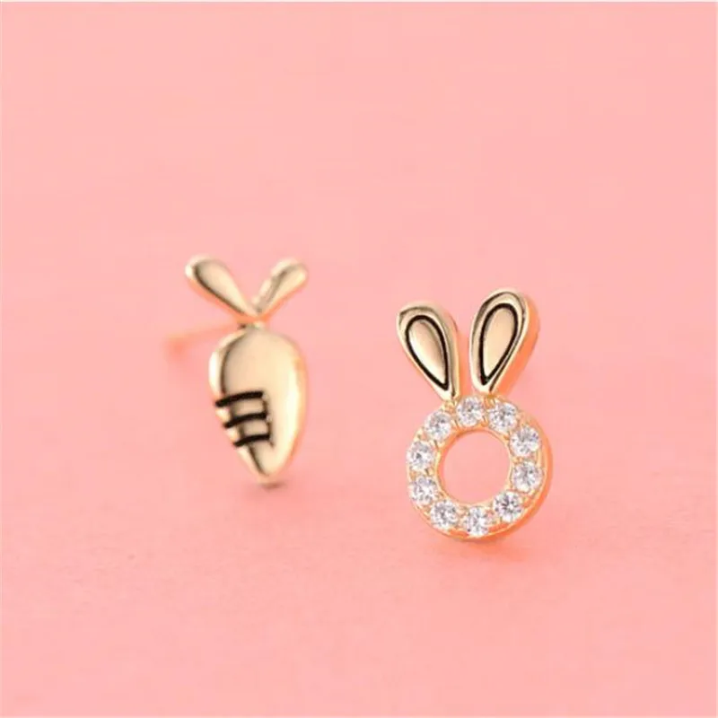 

925 Sterling Silver Cute Zircon Rabbit Carrot Creative Stud Earrings For Women Trendy Jewelry Charm Girls Accessories SE143