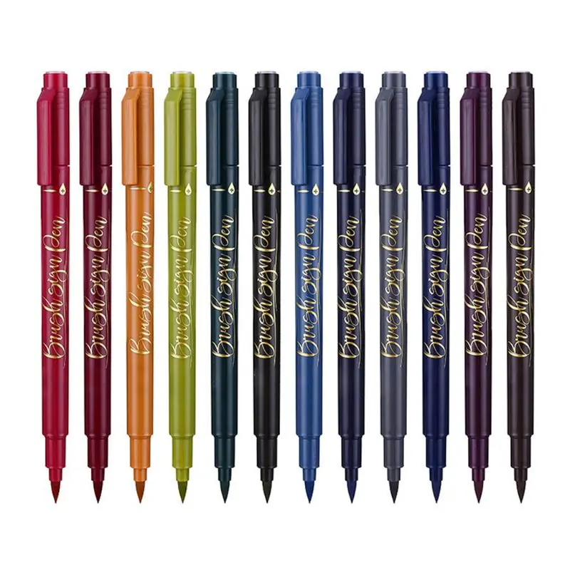 

12 Colors Calligraphy Marker Brush Pens Large Regular Script Art Drawing Signature Art Painting Office School Supplies