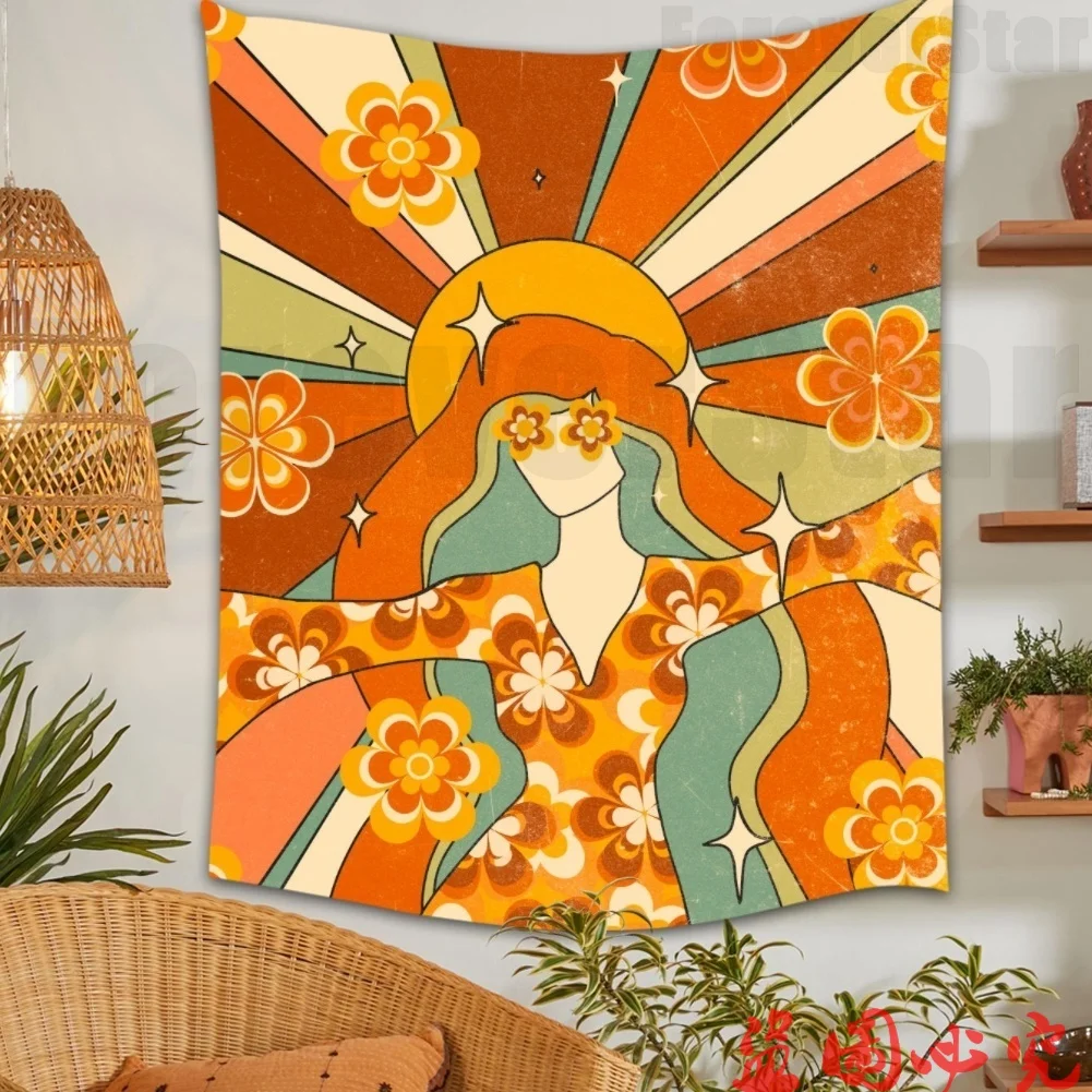 

Aesthetic Sun Girls Tapestry Wall Hanging Pink Home Wall Decor Psychedelic Tapestry Decor Living Room Bedroom Bohemian INS Print