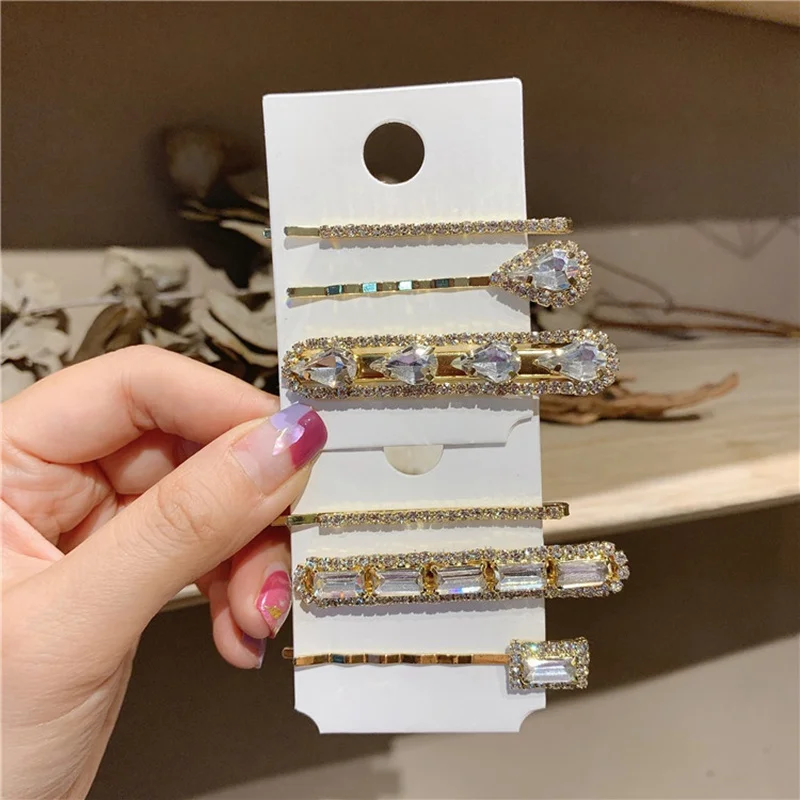 

MENGJIQIAO Korean Elegant Shiny Waterdrop Crystal Barrettes Hairpins For Women Girls Fashion Sweet Clips Hair Jewelry Set Gifts