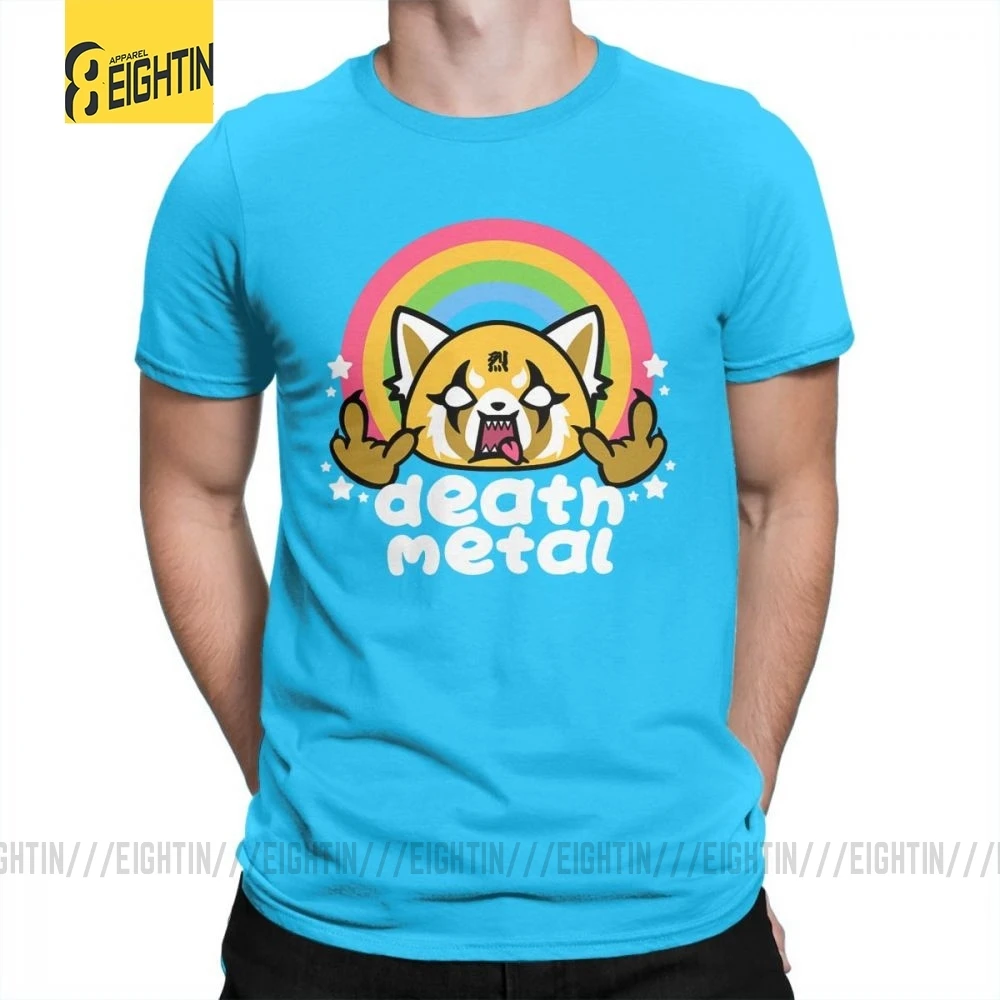 Medium Blue Death Metal Aggretsuko aggression Retsuko, футболки из хлопка, Мужская одежда, футболки с коротким рукавом, футболки большого размера с рисунком - Цвет: Medium Blue
