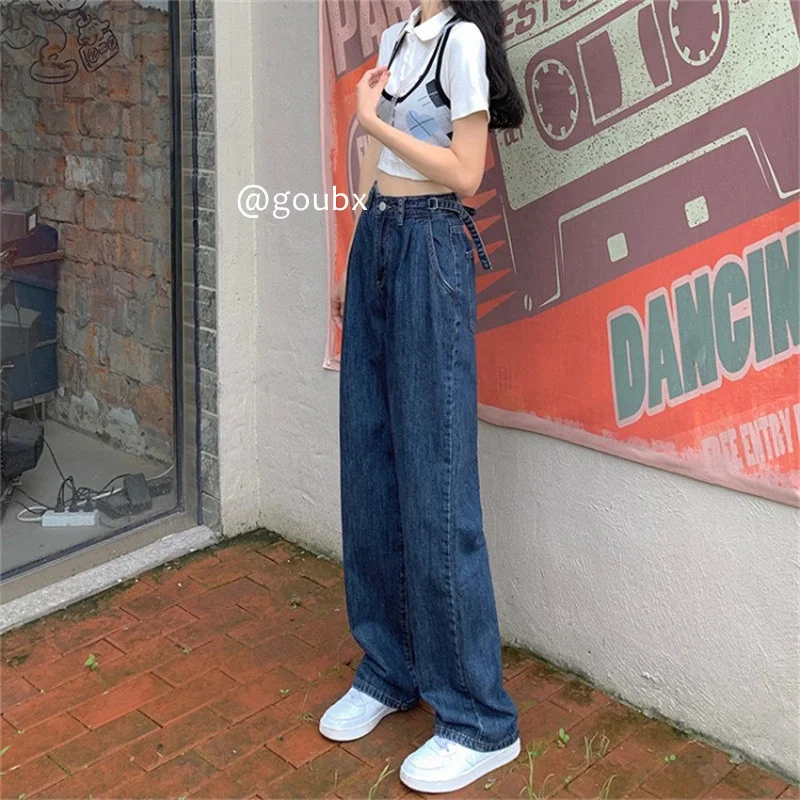 

Adjustable High Waist Wide Leg Jeans for Women 2021 New Autumn Thin Straight Loose Slimming Mop Pants