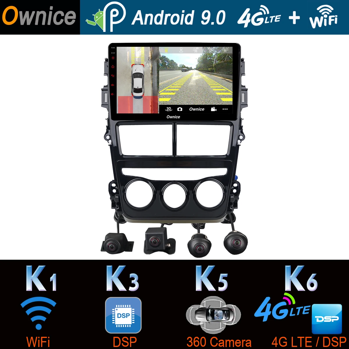 Панорамная камера 360 ° Android 9,0 Восьмиядерный 4G+ 64G DSP CarPlay Автомобильный плеер для Toyota Yaris Vios MT на gps радио