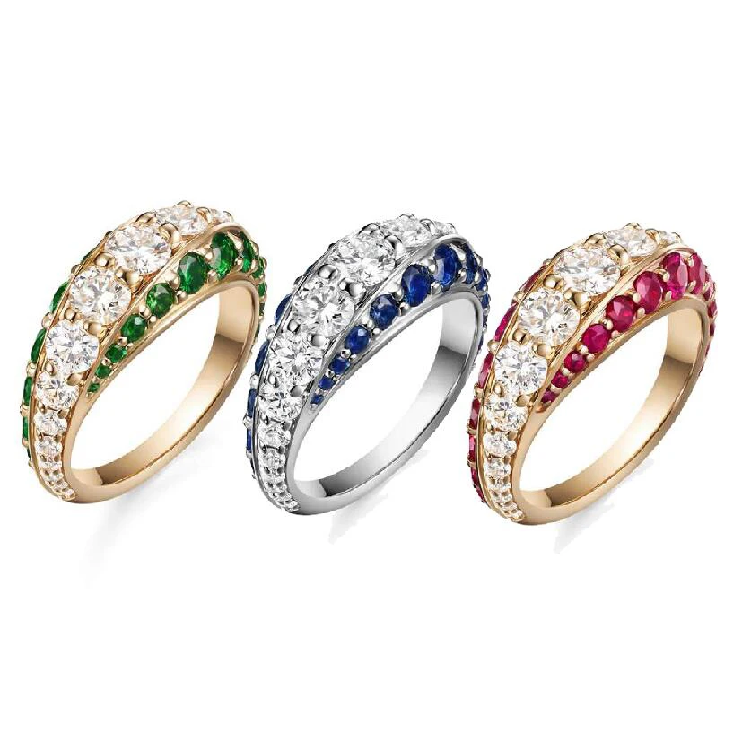 

Gold Color Blue Green Red White Cubic Zirconia CZ Open Adjusted Fashion Women Sparking Bling CZ Dome Ring