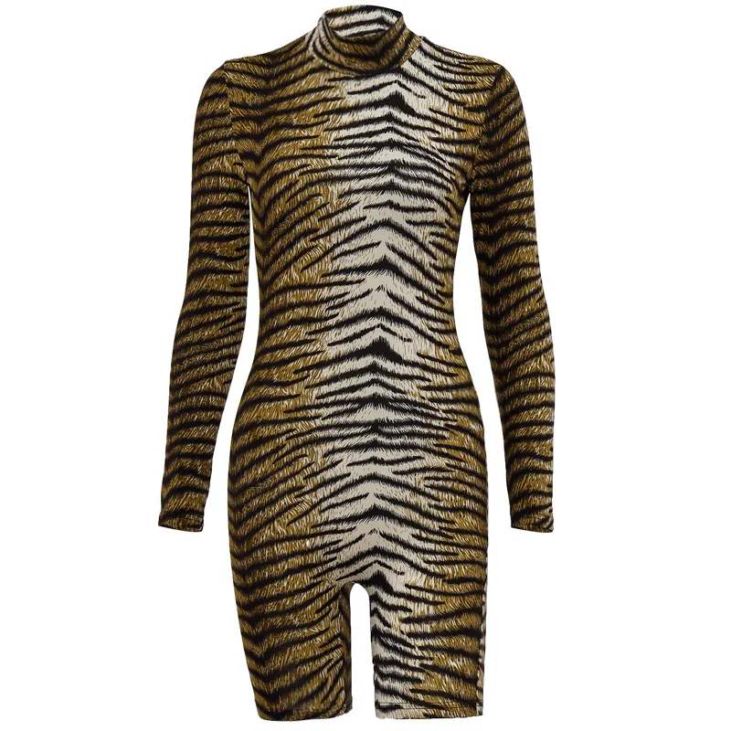 

SALSPOR Leopard Print Jumpsuit Women Turtleneck Long Sleeve Sexy Bodysuit Female Party Nightclub Clothing Tiger Pattern Jumpsuit