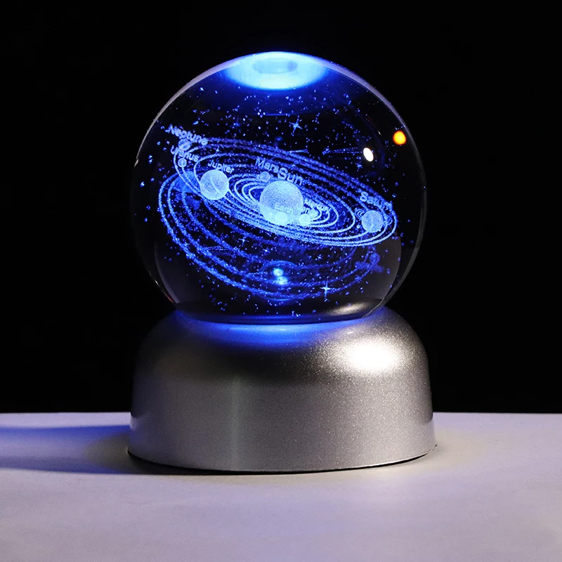 

6cm 3D Laser Engraved New Solar System Globe with Galaxy Stars Planets Ball LED Light Base Home Decoration Astronomy Gift