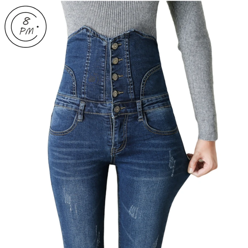 

Женские джинсы с завышенной талией, летние узкие Стрейчевые брюки-карандаш, модель 2021 ouc645 на пуговицах, облегающие повседневные джинсы
