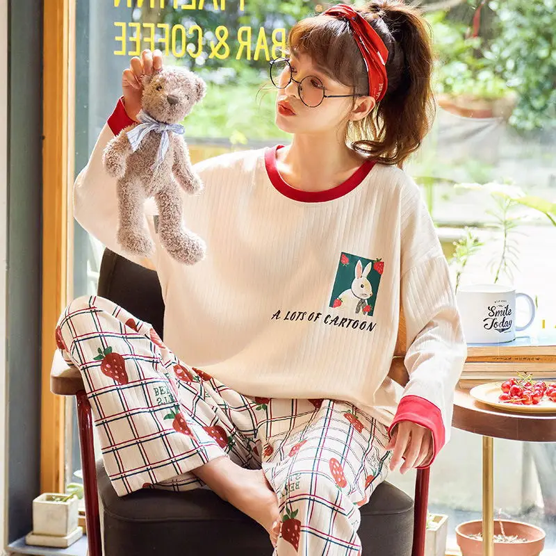 2021new Autumn Winter Pajamas Women's Long Sleeve Home Clothes Set Thin Female Sleepwear Lady Nightwear Sleep Tops Sleeping Wear