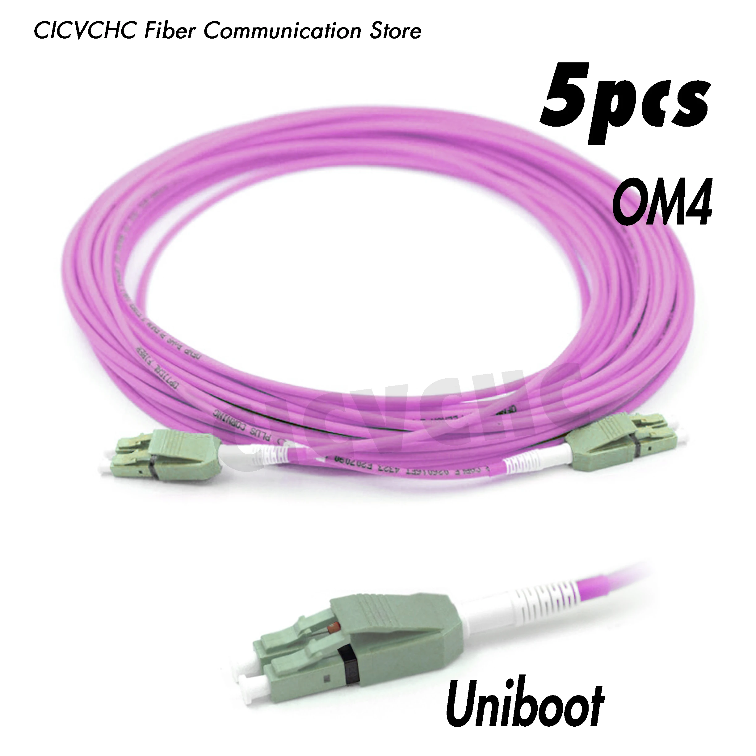 5pcs LCUPC-LCUPC Duplex Uniboot Fiber Patchord with Multimode OM4 cable 1m, 2m, 5m, 10m