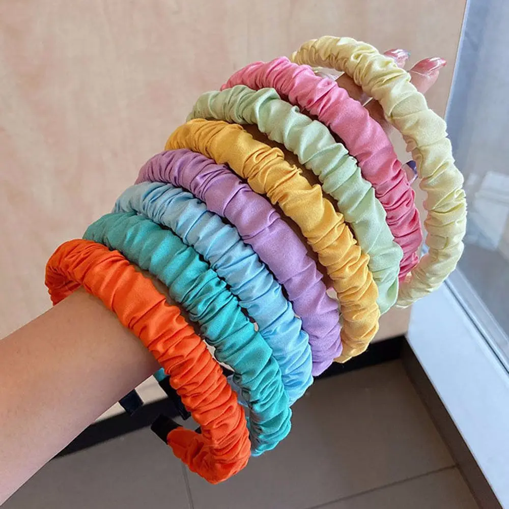 

Women Minimalism Satin Silk Candy Color Refreshing Solid Color Wrinkled Headbands Hair Accessories Head Hoop Hair Bands