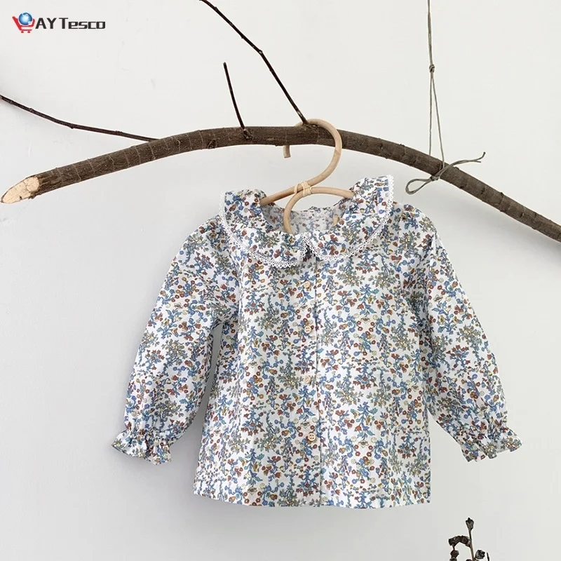 

Flower Kids Baby Girls Blouse Shirt 2021 Spring Fashion Girls Floral Shirt Long Sleeve Blue Flower Printed Girls Blouse Shirt