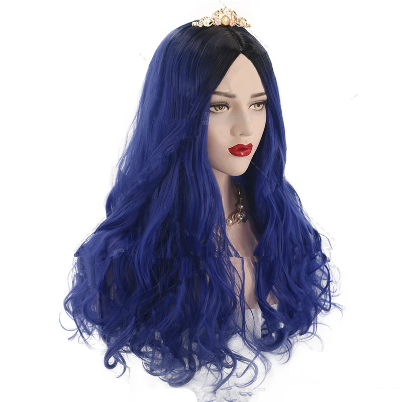 

65cm Dark Blue Ombre Black Long Wavy Wig Descendants 3 Evie Anime Cosplay Wig Halloween Carnival Party Wig