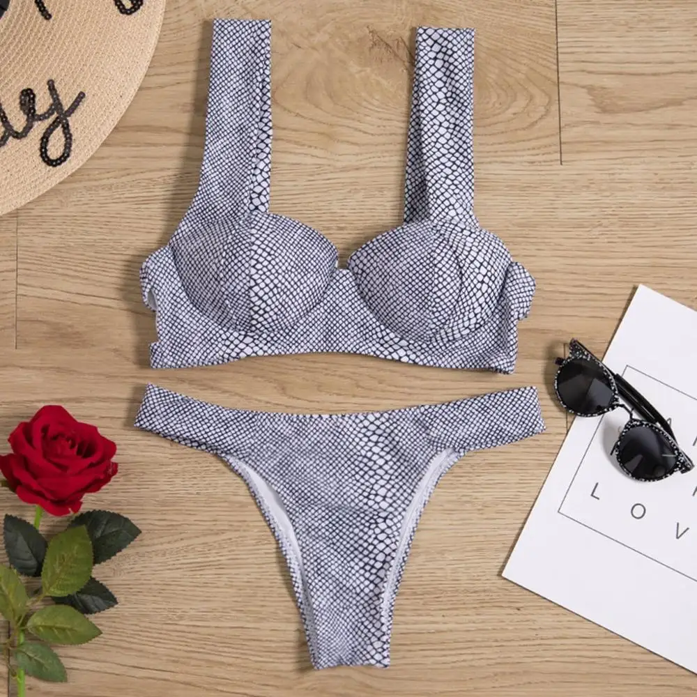 Бикини со змеиным принтом пуш-ап женский купальный костюм Мягкий купальник