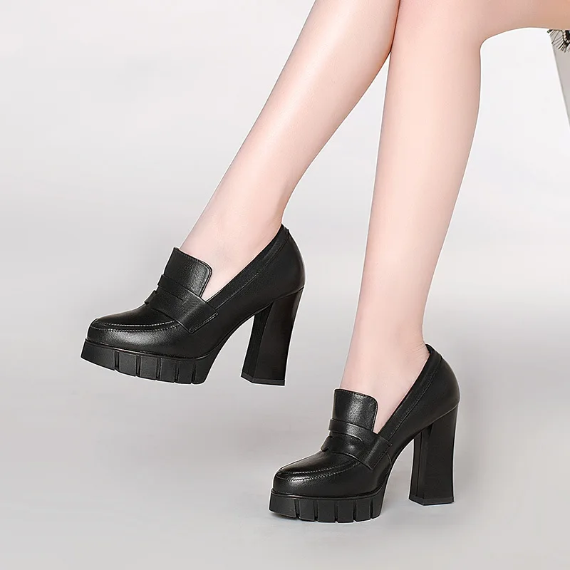 

Туфли-лодочки женские из натуральной кожи, на высоком квадратном каблуке 10 см