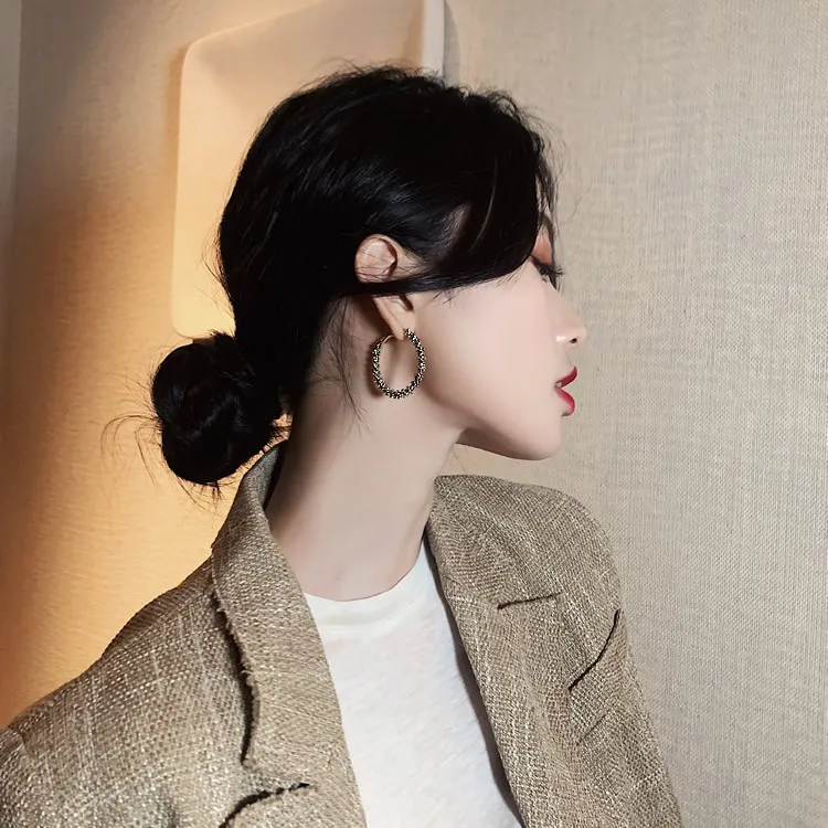 

Fashion Hipster Rock Big Circle Earrings for Women 925 Sterling Silver Gold Metal Hoop Earrings Party Jewelry