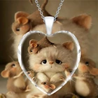 Милое мультяшное ожерелье с подвеской в форме сердца с котенком и Мышкой, Женские аксессуары, детское ожерелье, бижутерия для вечеринки, подарки на день рождения
