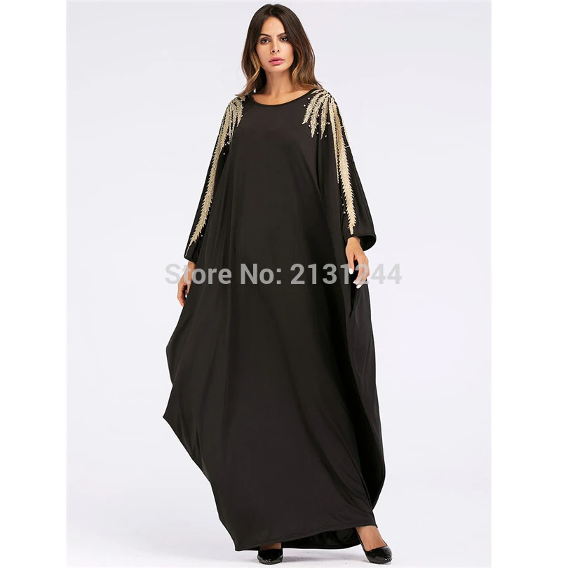 Мусульманское Бисероплетение Макси платье абайя аппликации летучие мыши leeve