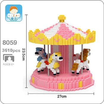 Merry-go-round Xizai животное Хаски Шнауцер корги собака персидская кошка панда жираф Свинья Пикачу Марио Йоши DIY Мини строительные блоки игрушка без коробки - Цвет: Merry-go-round
