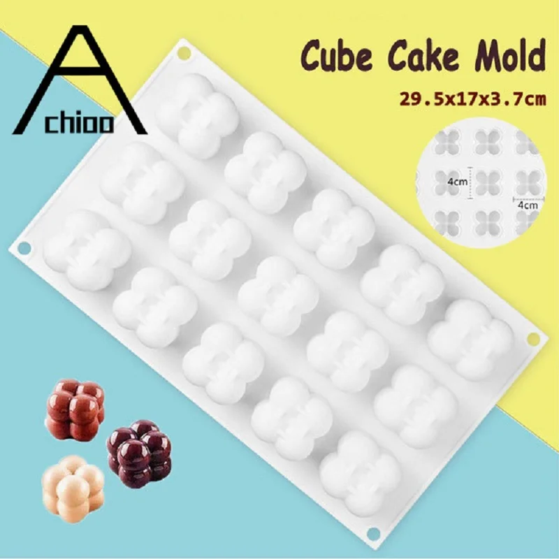 

Silicone Cake Mold 15 Cavity 3D Cube Square Bubble Dessert Chocolate Mould Baking Pastry Tool