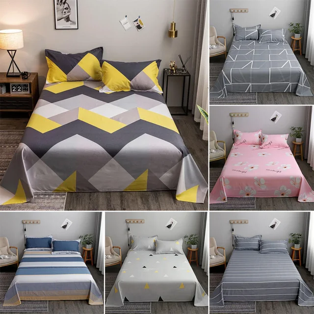3pcs Bedding Bedsheet and Pillowcase Washed Cotton Flat Bed Sheets Soft Bed Linens Single/Twin/Full/Queen/King Size Bed Cover 2