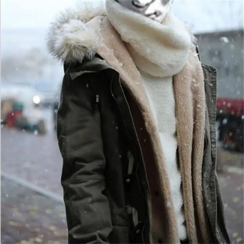 

M-4XL Korean Winter Men's Coral Fleece Warm Plus Velvet Thick Turtleneck Coat Long Sleeve Large Size Double-sided Fleece Street