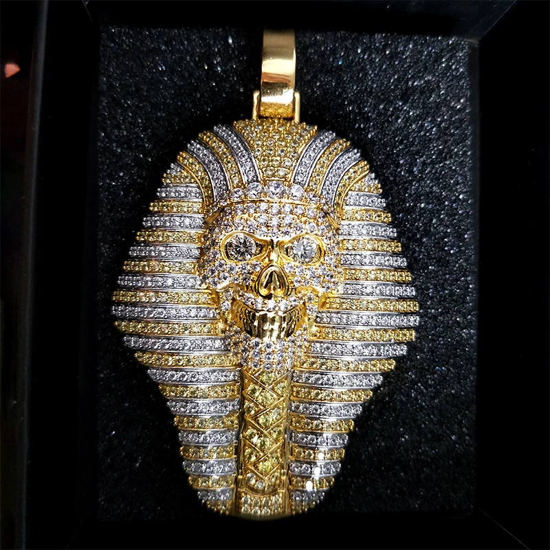 

Hot 24K Gold & Silver Iced out Egyptian Pharaoh copper Crystal Zircon Diamonds Pendant Necklace Vacuum Plated Jewelry pop