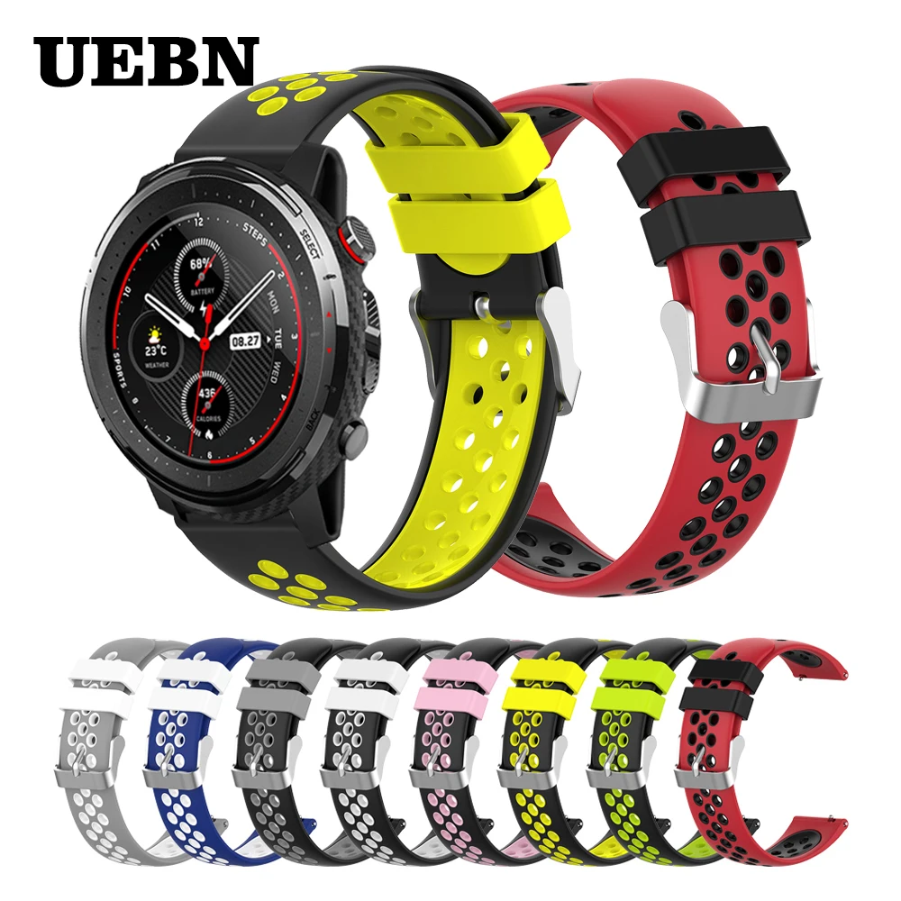 

UEBN 22mm Sport Silicone Replacement Breathable Band For Huami Amazfit Stratos 3 Strap Bracelet for Amazfit GTR 47mm watchbands