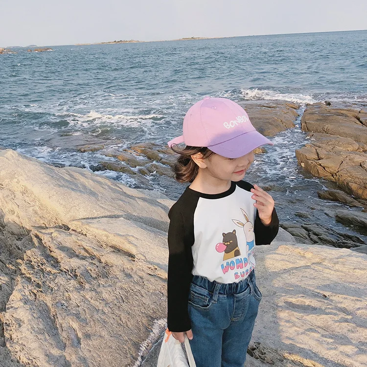 Осень милые футболки с длинными рукавами из чистого хлопка героями мультфильмов