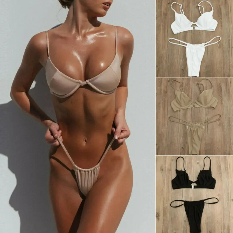Новинка 2020 сексуальное женское однотонное бикини с пуш апом купальник