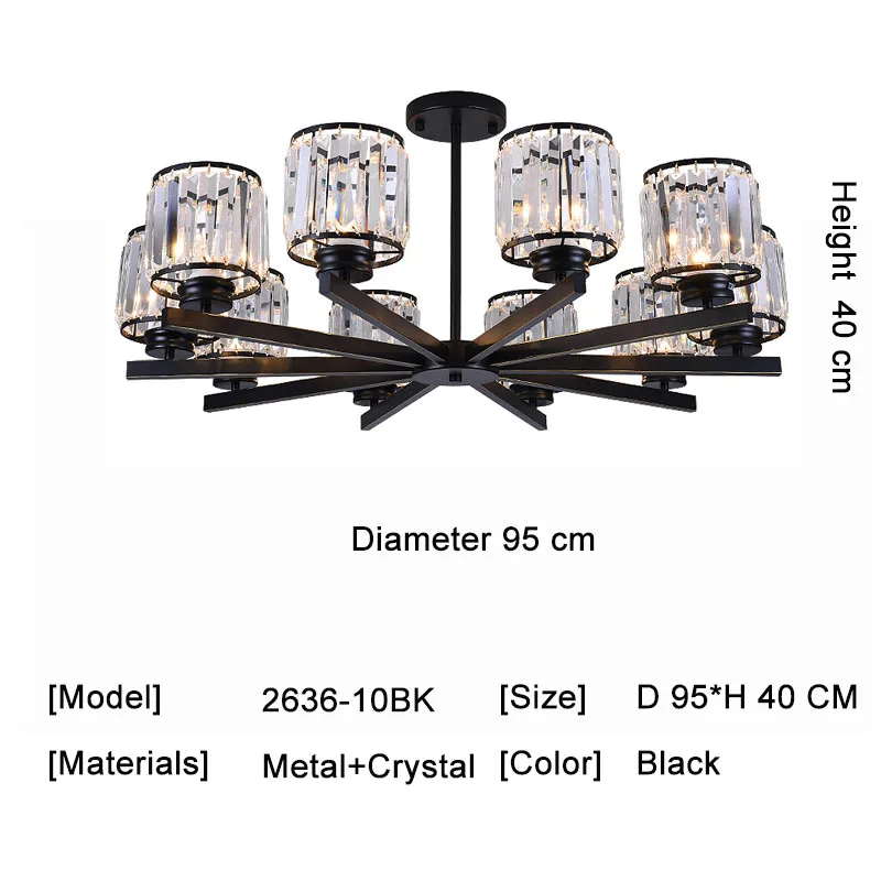 10 Light Black Современные светодиодные люстры Хрустальные потолочные светильники люстры для спальни гостиной домашние люстры Deco Luminaria - Цвет абажура: 10 Light Black