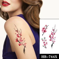waterproof temporary tattoo sticker pink plum blossom leaves fake tattoos flash tatoo arm hand chest neck body art for women men