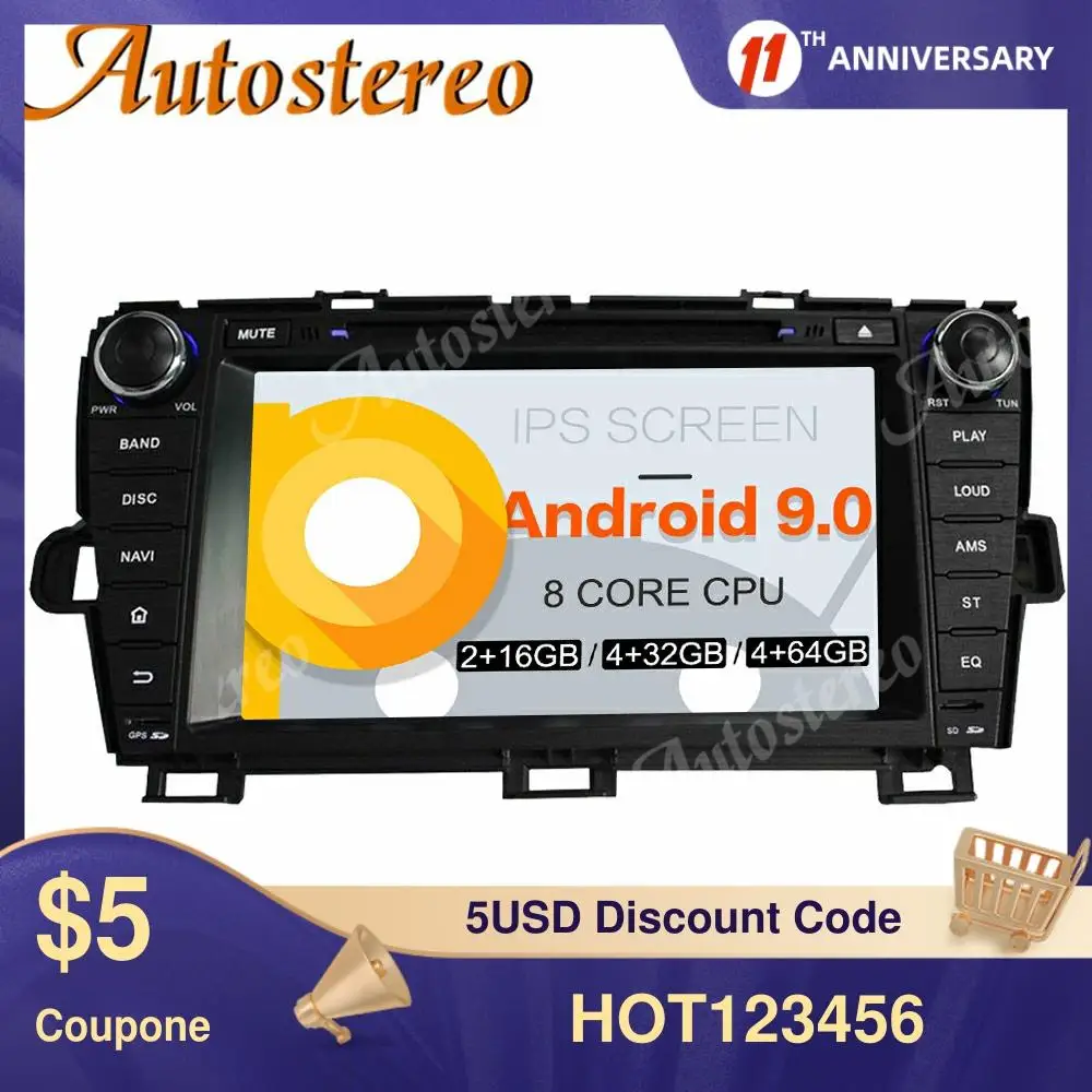 

Android 9.0 4+64GB DSP Car DVD Player GPS Navigation Stereo For Toyota Prius 2009-2013 Car Multimedia Player Auto Head Unit IPS