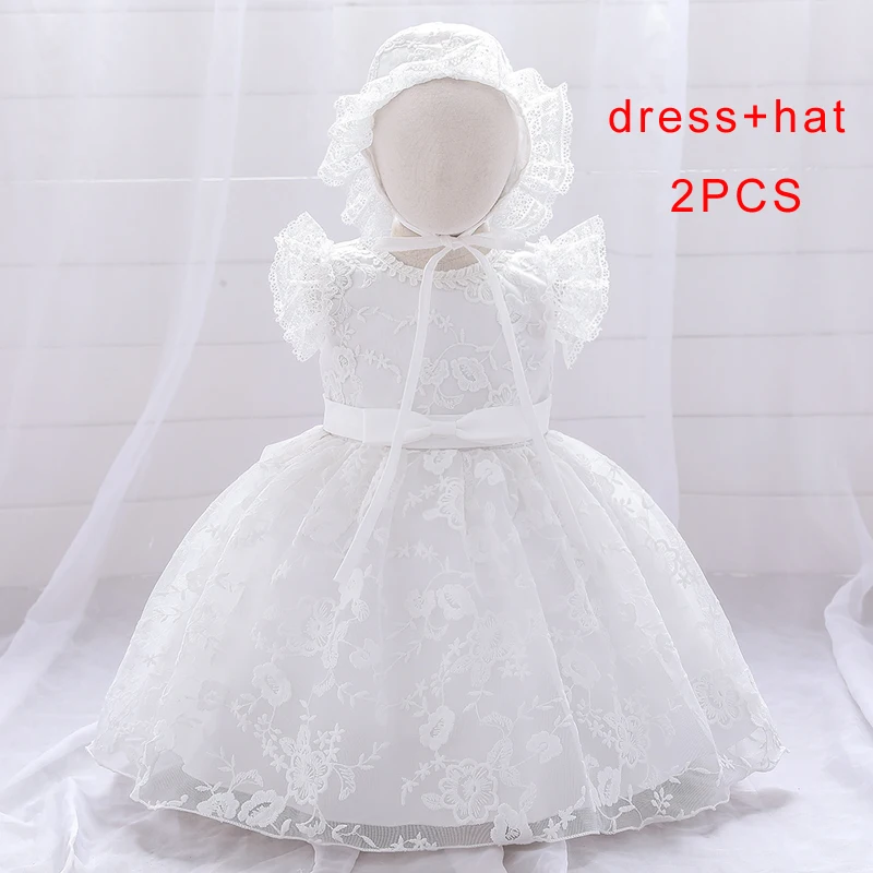 

2020 Newborn Flower Pink 1st Birthday Dress For Baby Girl Clothes Party And Wedding Dresses White Princess Tutu Dress Ceremony