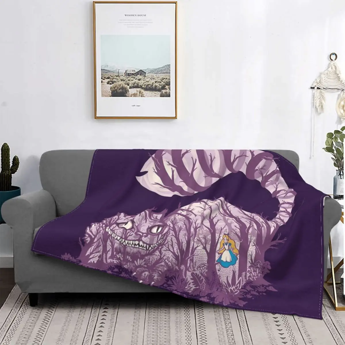 

Manta de gato de Cheshire en el Country de las Maravillas, colcha de cama a cuadros, toalla de lino, manta с капучинатором