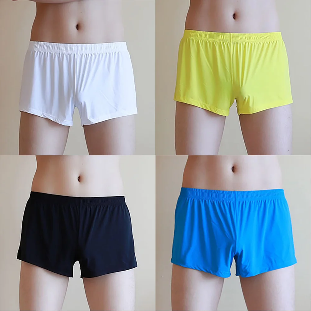 

Men Boxers Ice Silk Boxer Trunks Sexy Mid Waist Solid Color Sheer Breathable Seamless Shorts Underwear Comfortable Soft Male New