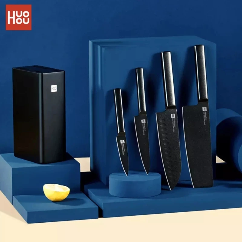 Youpin Huohou antiadherente cuchillo todo prop&oacute;sito de cocina de acero inoxidable cuchillo cortar Chef picado hueso 5 unids/set para xiaomi Cocina-0