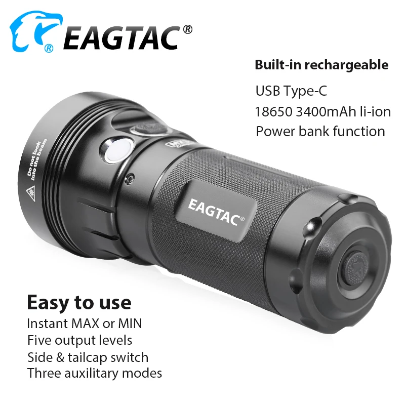 Bestellen EAGTAC MX3T-C 10000 Lumen 4 * SST70 LED Taschenlampe USB Typ-C Aufladbare Power Bank 5 Modus 531 Meter Mit 3 Stücke 18650 Batterie